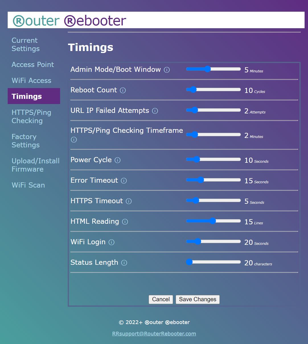 Router Rebooter Timings Menu